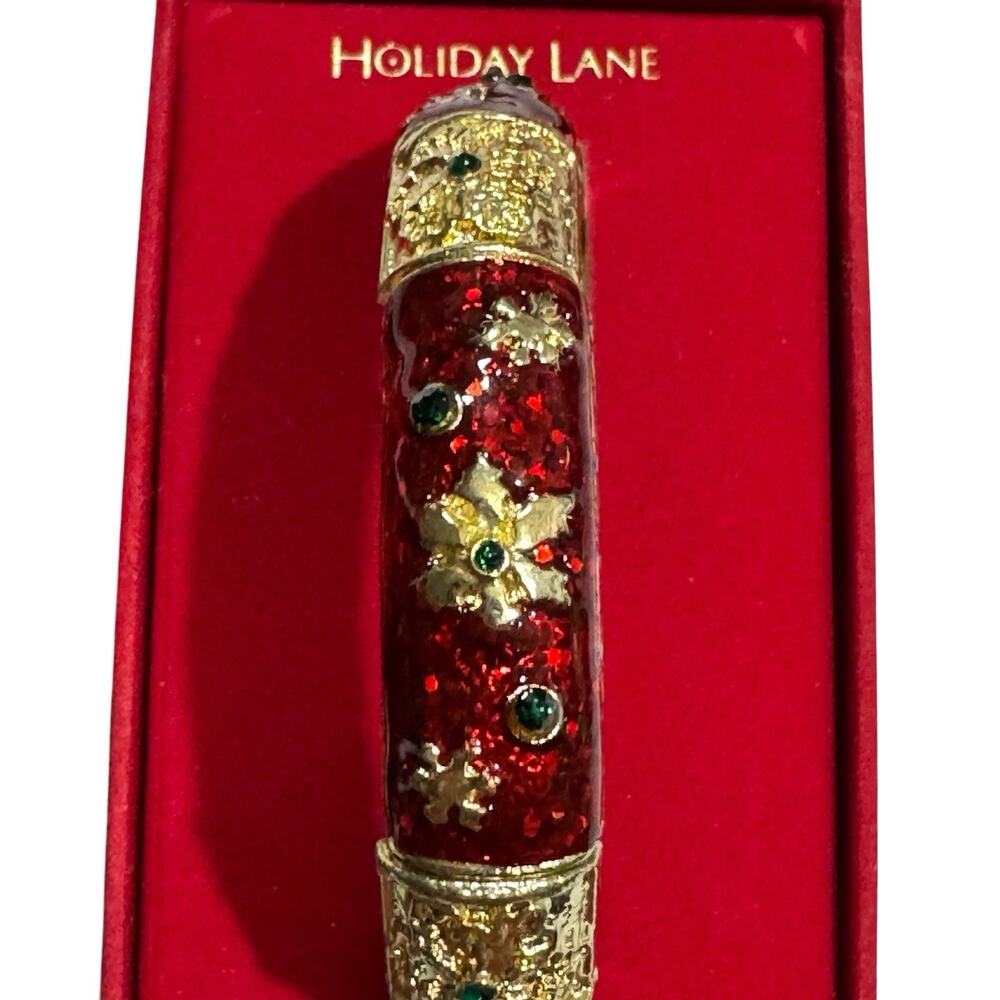Vintage Macy’s Christmas Stretchy Floral Bracelet Red Gold Tone Fashion Jewelry